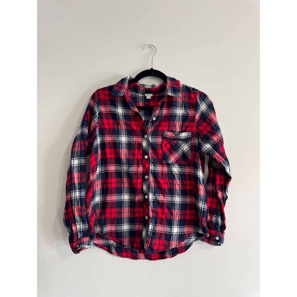 Aerie Plaid Flannel Shirt Red NavyLong‎ Sleeve Button Up Womens XS